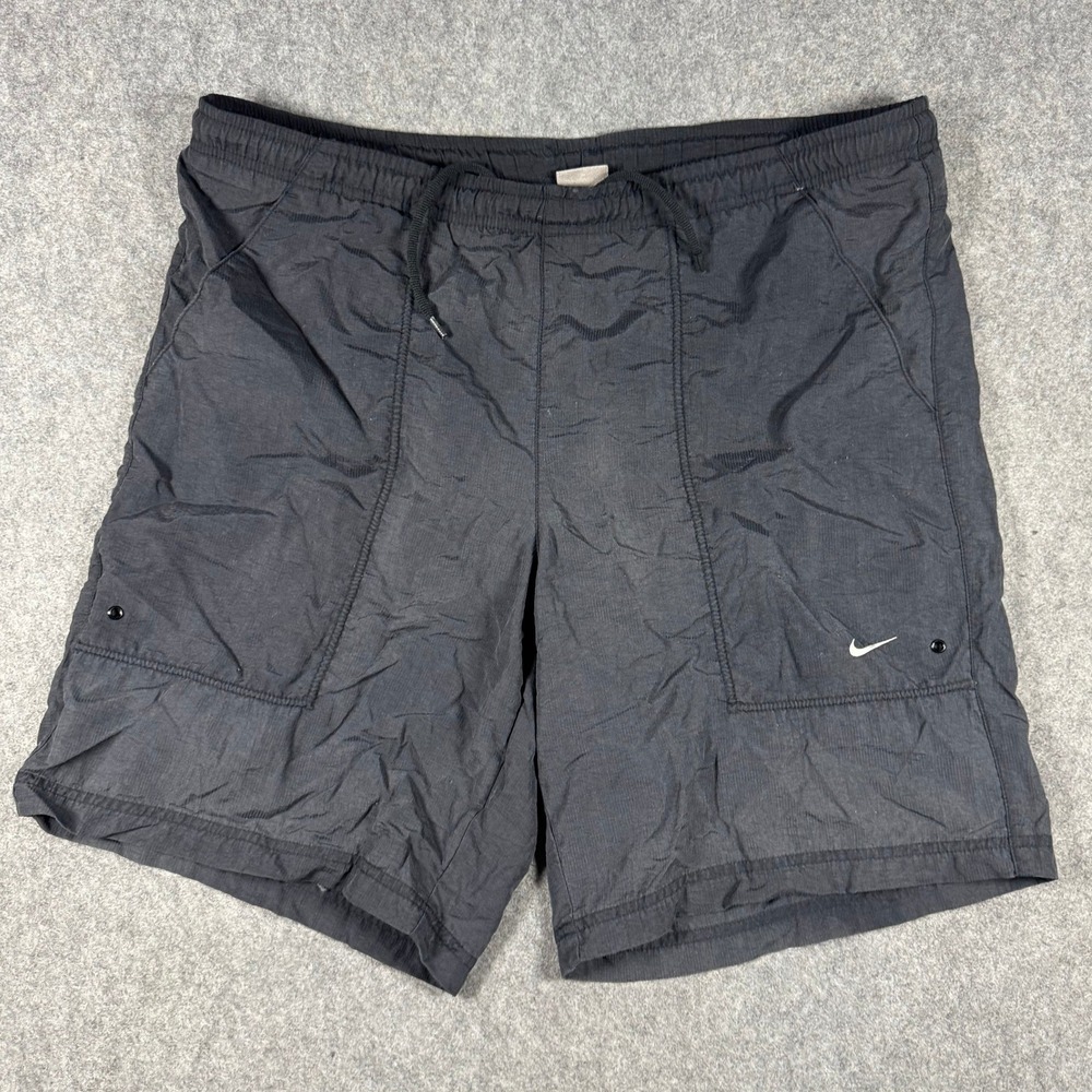 Y2K Nike Shorts Mens XL Black Board Swim Trunks Nylon Mesh Lined 9 Inch VTG